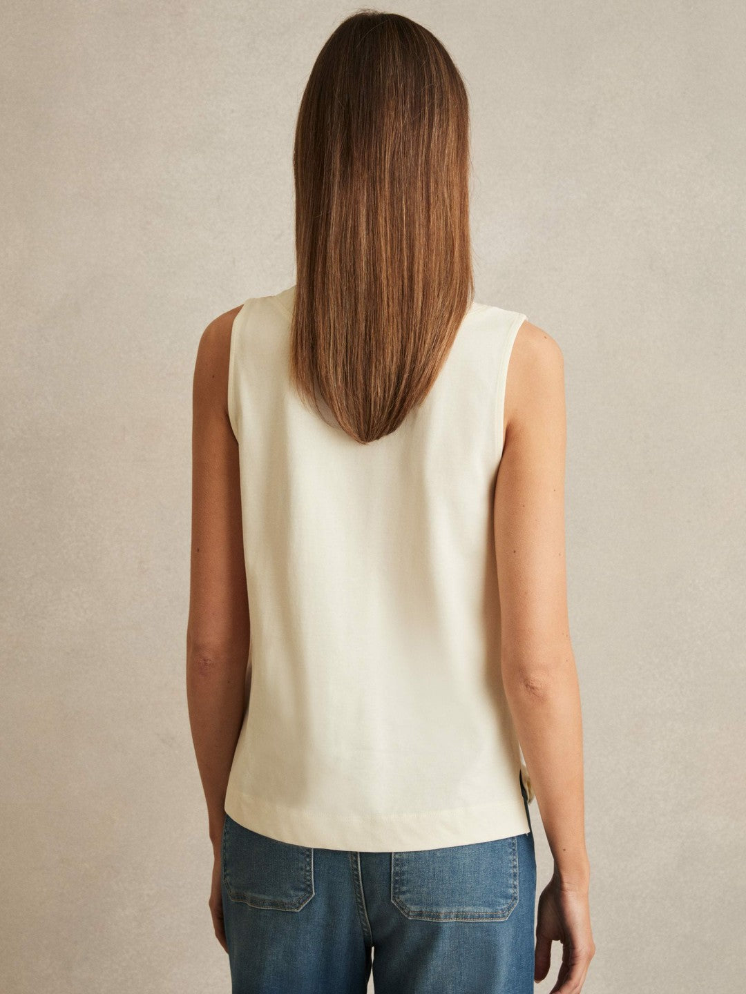 Women V-Neck Shell Top in Ivory
