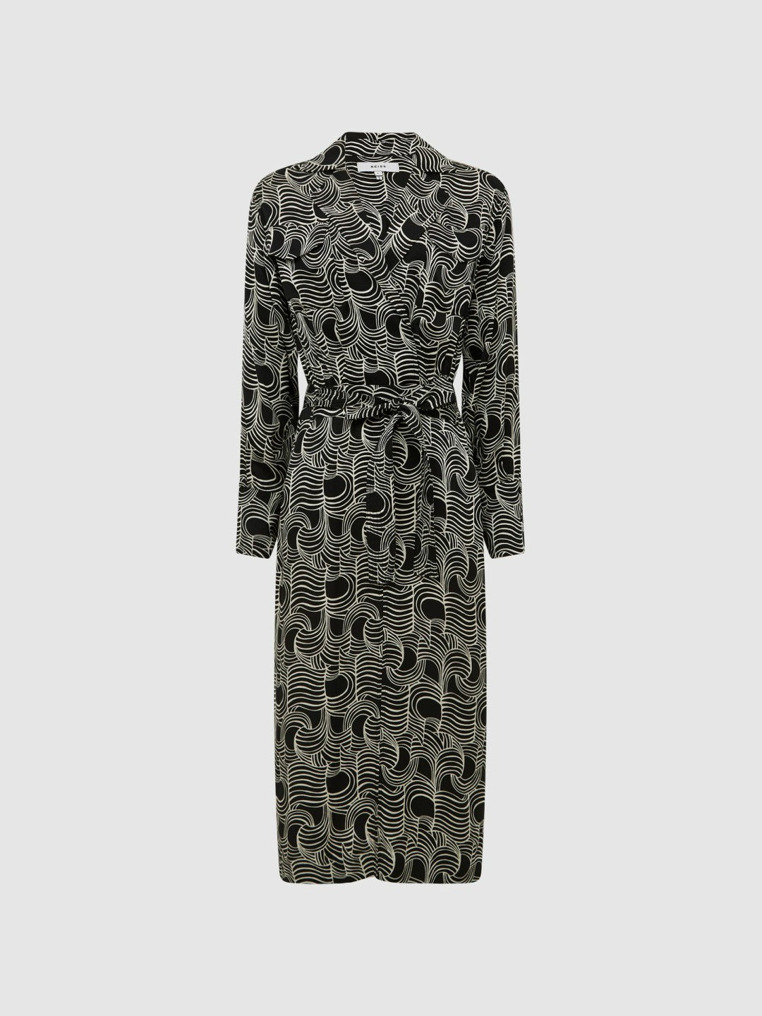 Women Swirl Print Midi Dress in Black/Cream