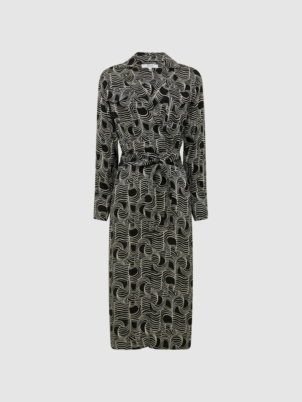 Women Swirl Print Midi Dress in Black/Cream