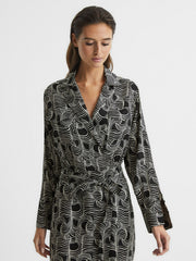 Women Swirl Print Midi Dress in Black/Cream