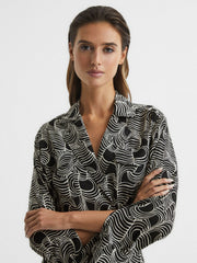 Women Swirl Print Midi Dress in Black/Cream