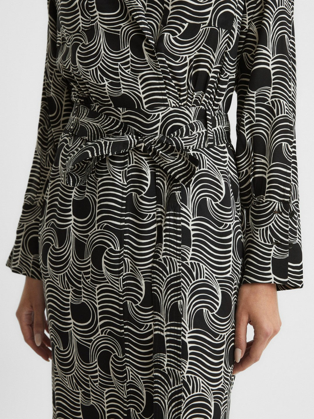 Women Swirl Print Midi Dress in Black/Cream