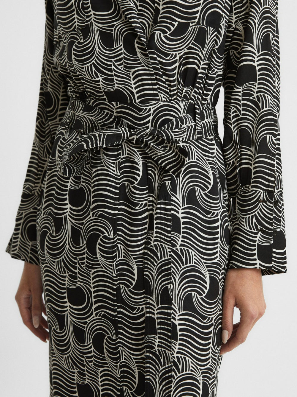Women Swirl Print Midi Dress in Black/Cream