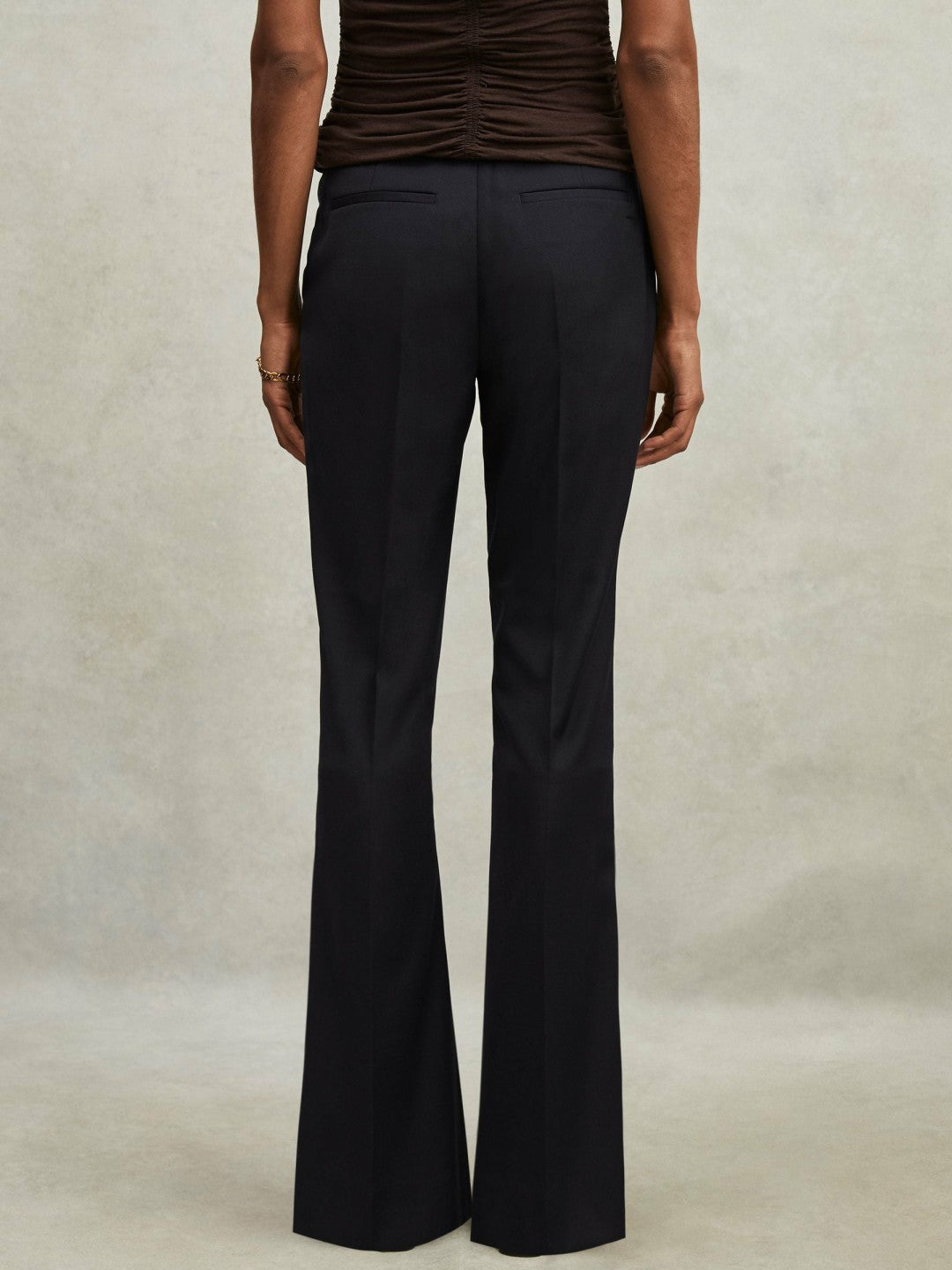 Women Wool-Blend Tailored Flared Suit Trousers in Navy