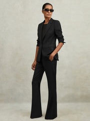 Women Wool-Blend Tailored Flared Suit Trousers in Black