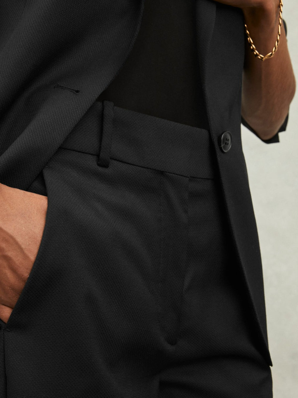 Women Wool-Blend Tailored Flared Suit Trousers in Black
