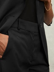 Women Wool-Blend Tailored Flared Suit Trousers in Black