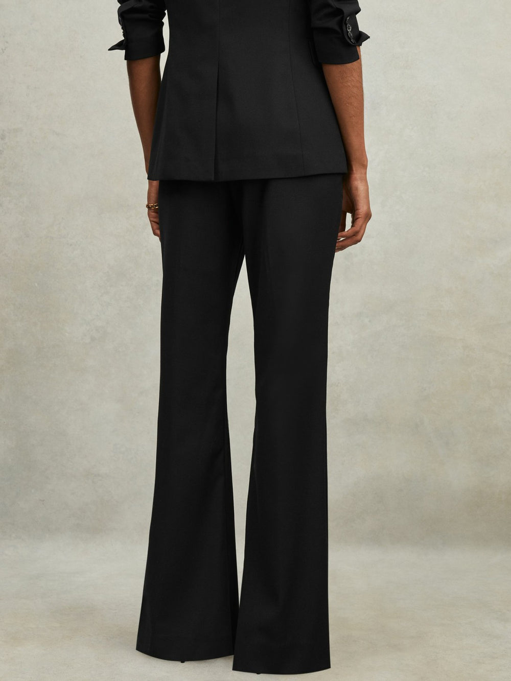 Women Wool-Blend Tailored Flared Suit Trousers in Black