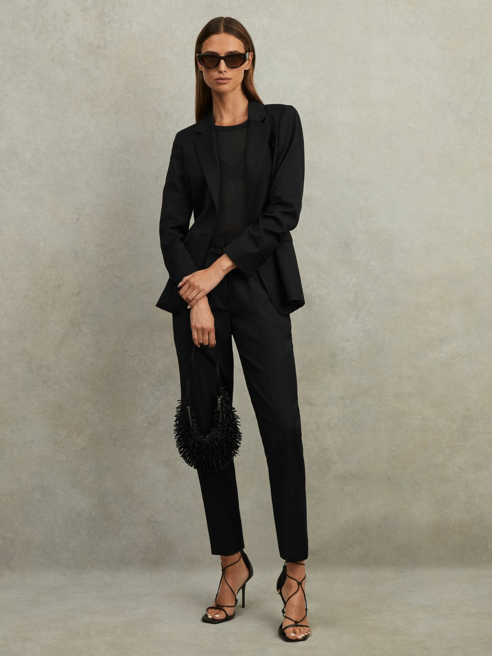 Women Petite Wool Blend Tapered Suit Trousers in Black