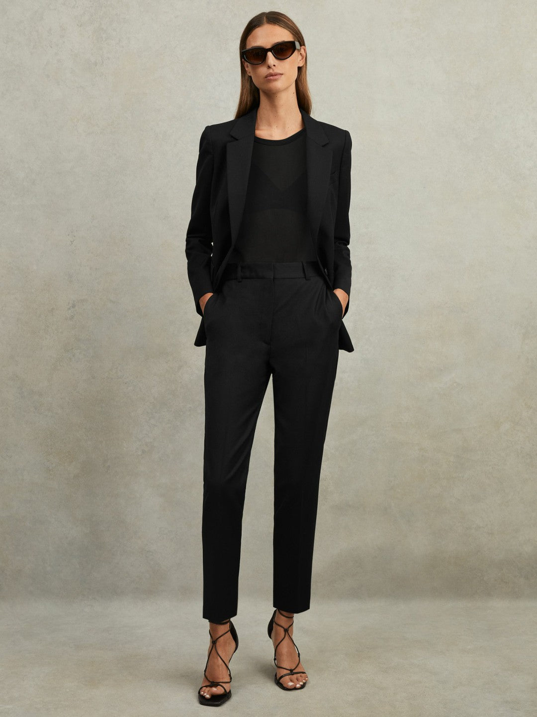 Women Petite Wool Blend Tapered Suit Trousers in Black