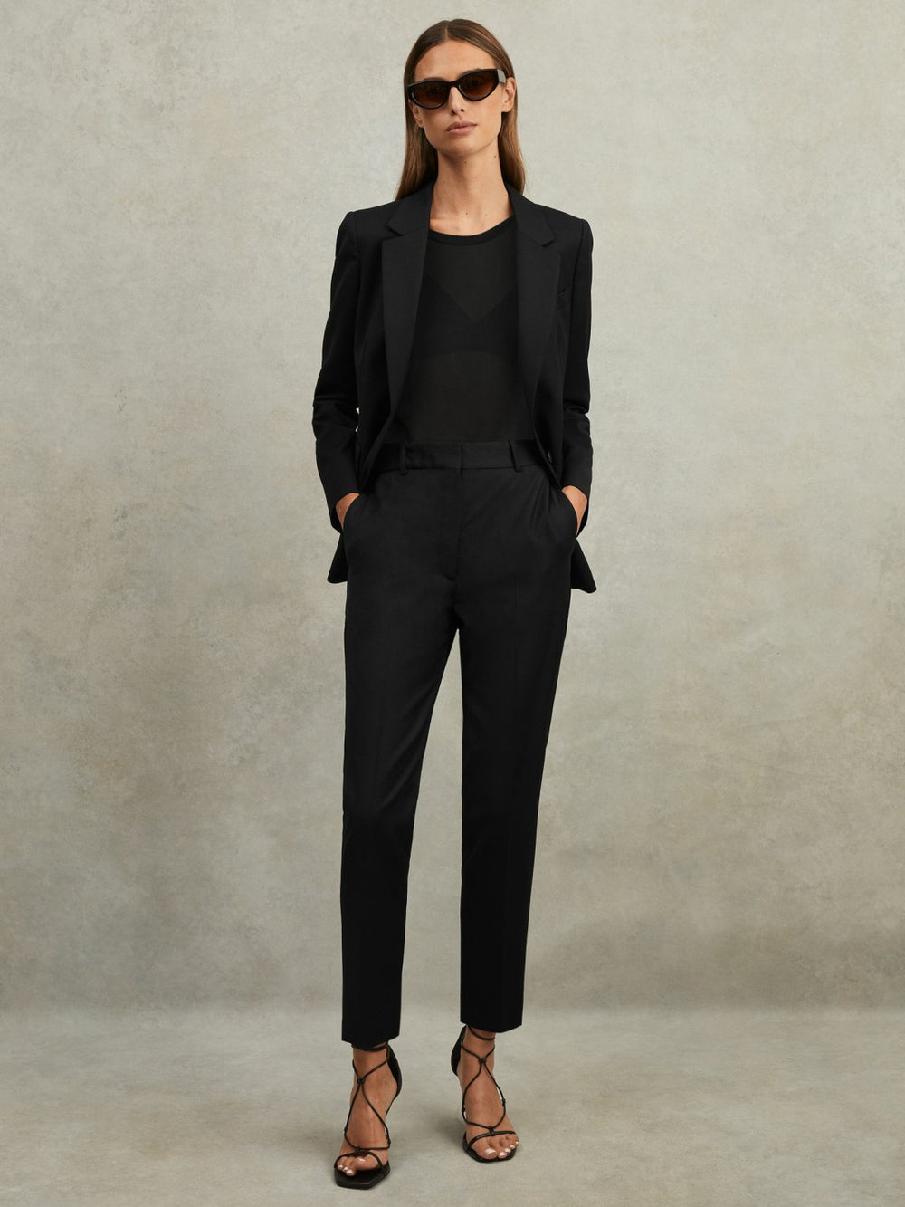 Women Petite Wool Blend Tapered Suit Trousers in Black