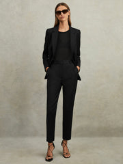 Women Petite Wool Blend Tapered Suit Trousers in Black