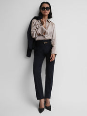 Women Wool Blend Tapered Suit Trousers in Navy