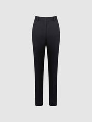 Women Wool Blend Tapered Suit Trousers in Navy