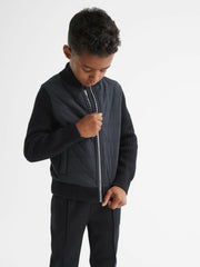 Children & Baby Junior Hybrid Zip Through Quilted Jacket in Navy