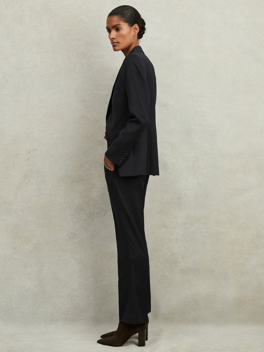 Women Petite Single Breasted Suit Blazer in Navy