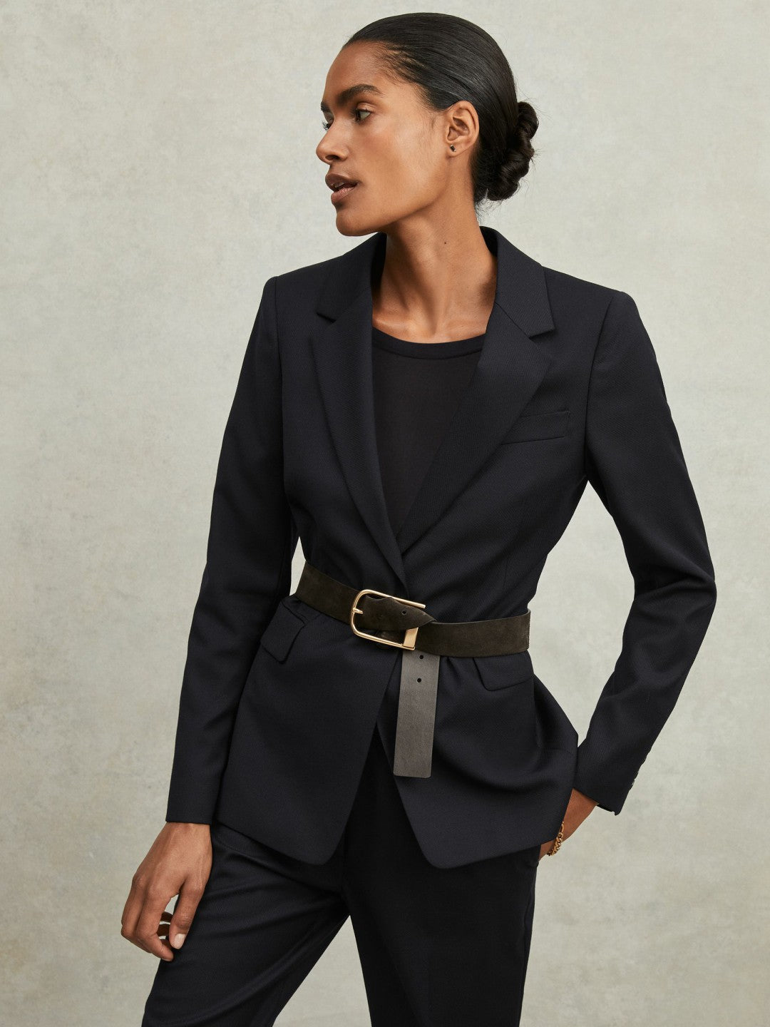 Women Single Breasted Suit Blazer in Navy