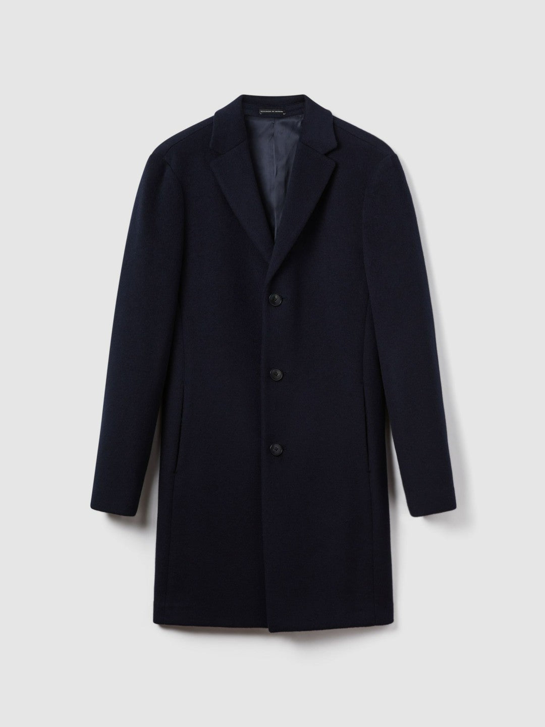 Men Wool Blend Single Breasted Epsom Overcoat in Navy