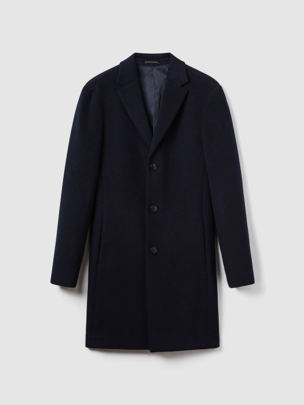 Men Wool Blend Single Breasted Epsom Overcoat in Navy