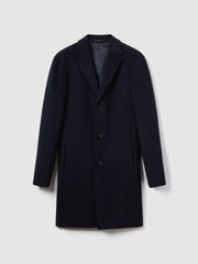 Men Wool Blend Single Breasted Epsom Overcoat in Navy