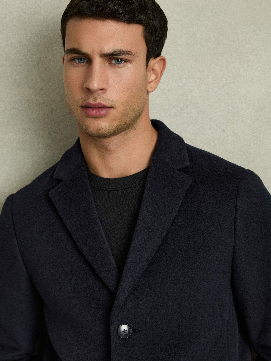 Men Wool Blend Single Breasted Epsom Overcoat in Navy