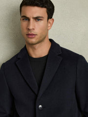 Men Wool Blend Single Breasted Epsom Overcoat in Navy