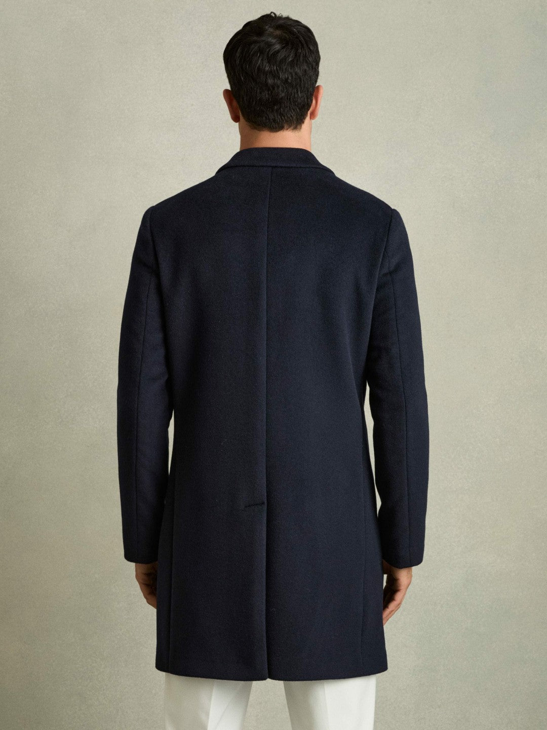 Men Wool Blend Single Breasted Epsom Overcoat in Navy