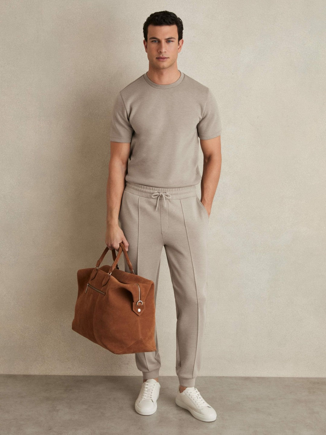 Men Drawstring Jersey Joggers in Taupe