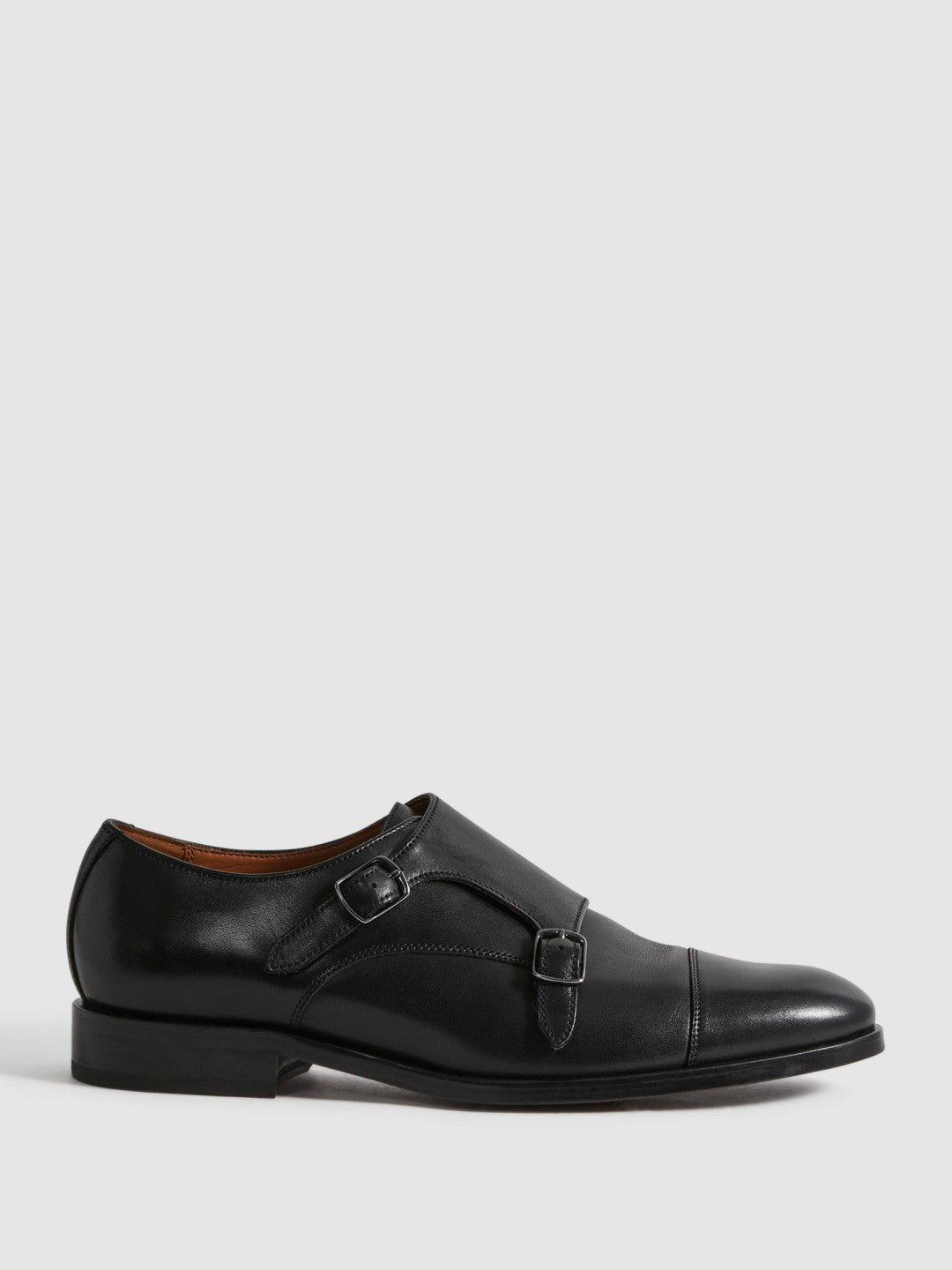 Men Leather Double Monk Strap Shoes in Black