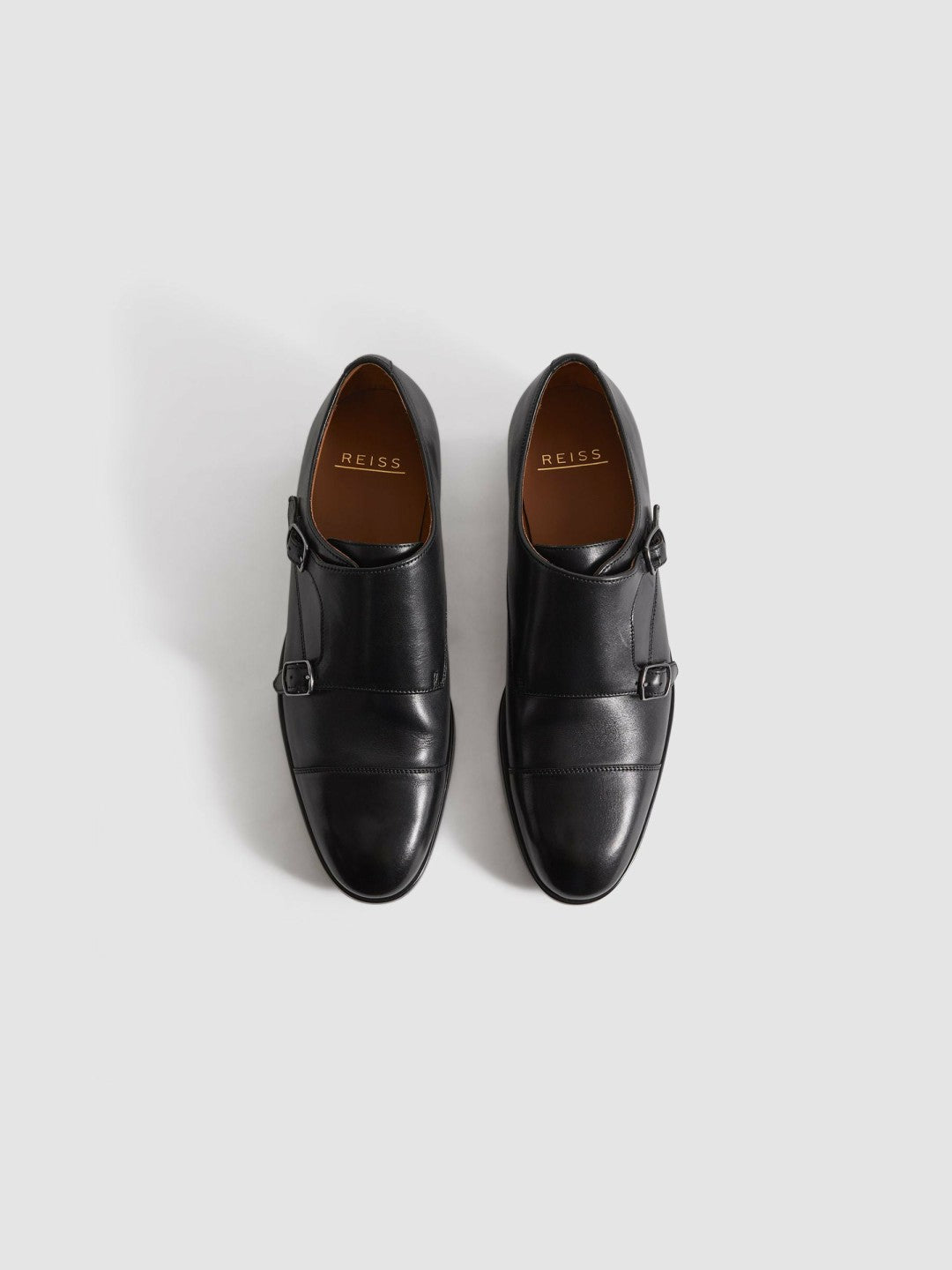 Men Leather Double Monk Strap Shoes in Black