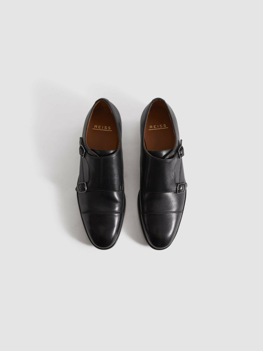 Men Leather Double Monk Strap Shoes in Black