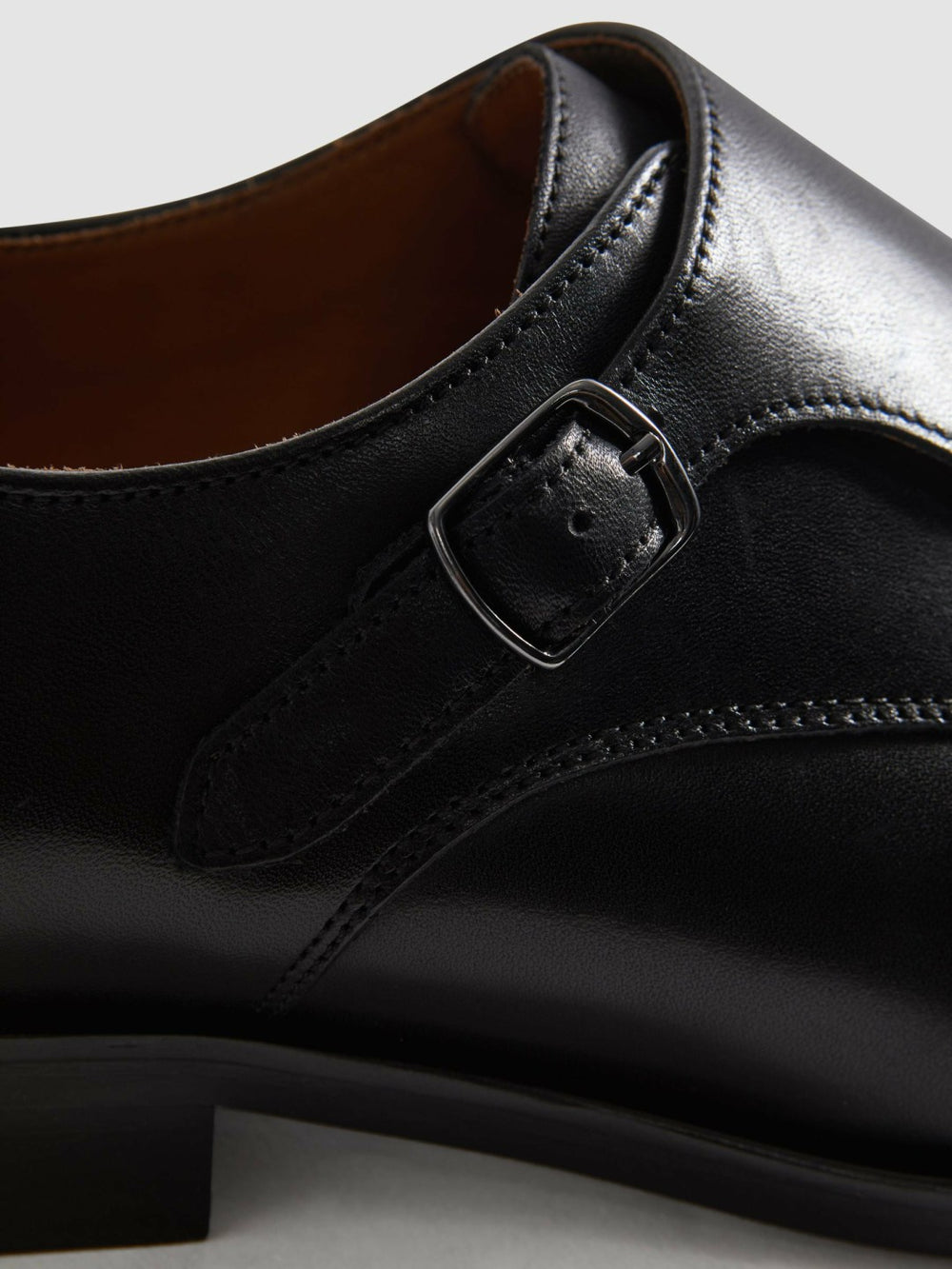 Men Leather Double Monk Strap Shoes in Black