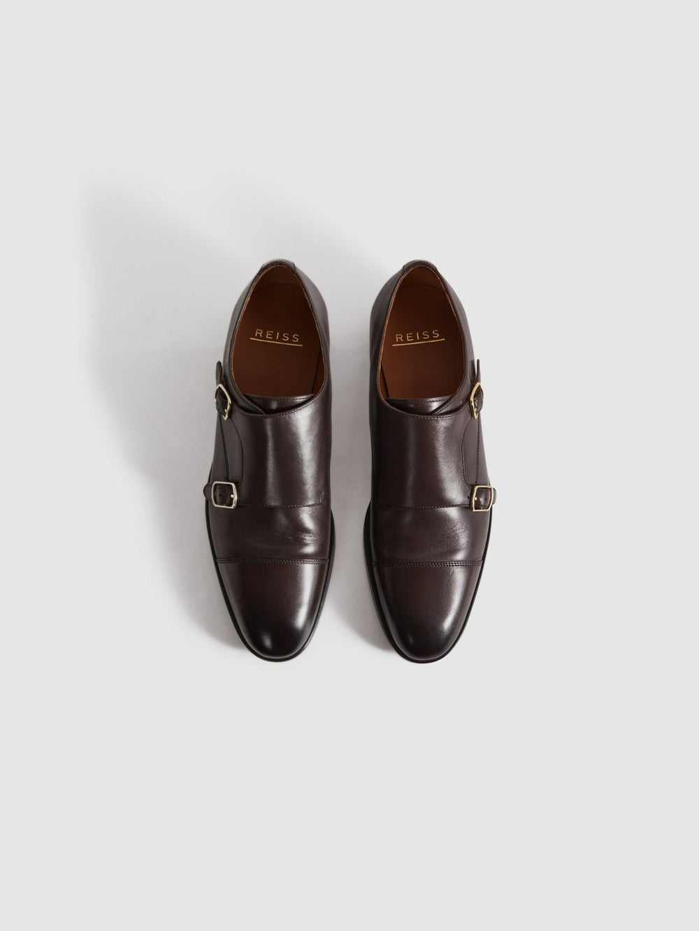 Men Leather Double Monk Strap Shoes in Dark Brown