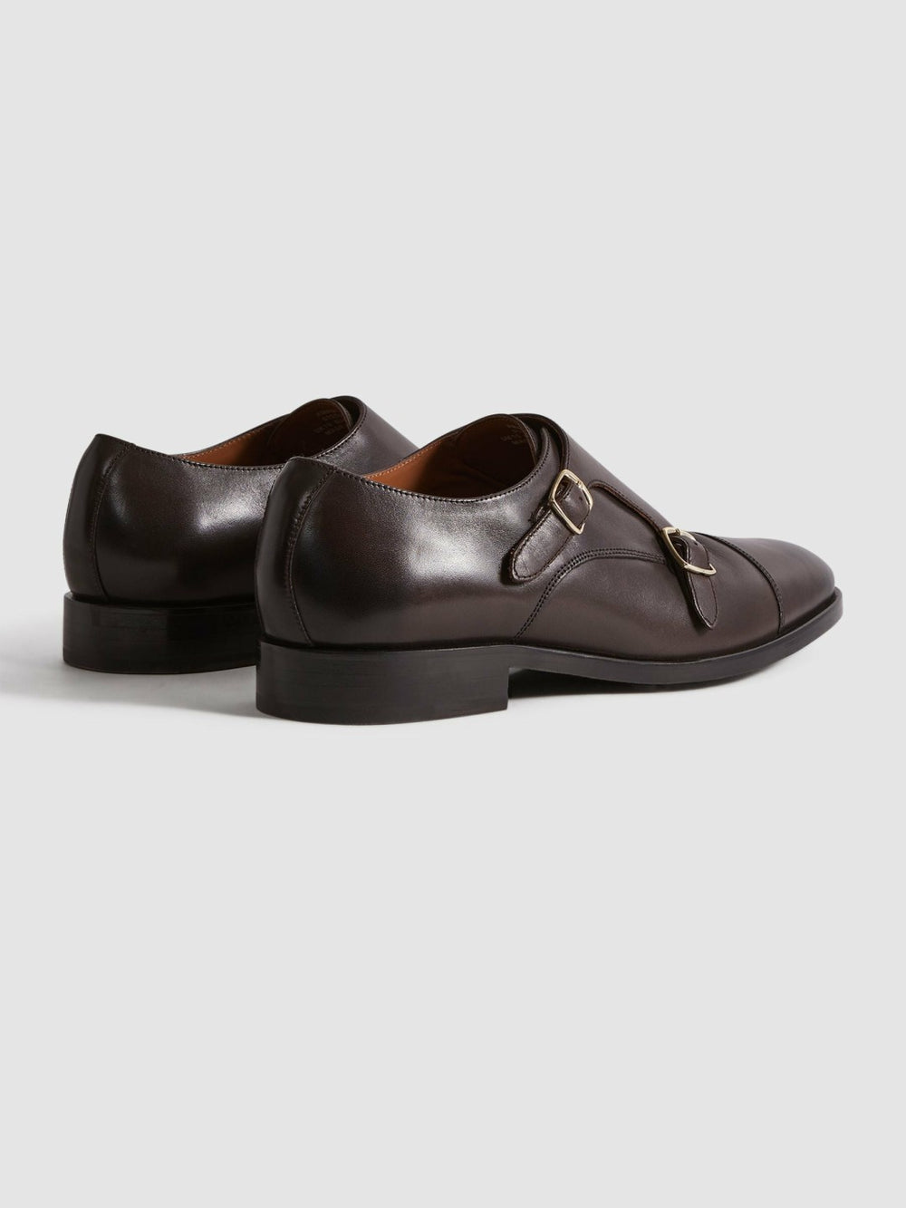 Men Leather Double Monk Strap Shoes in Dark Brown