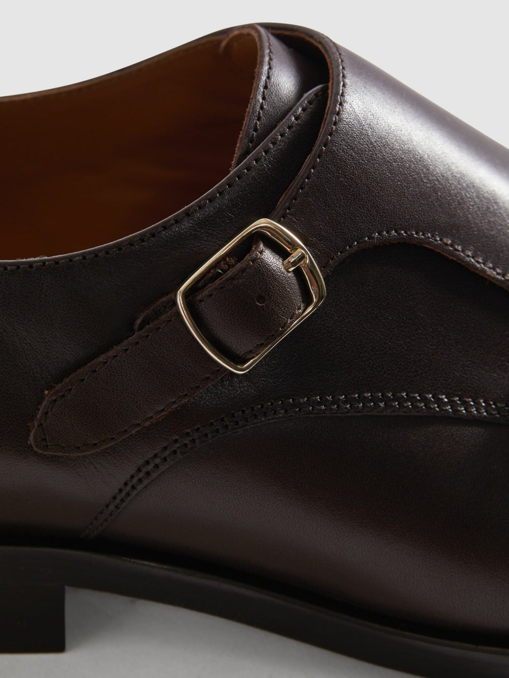 Men Leather Double Monk Strap Shoes in Dark Brown