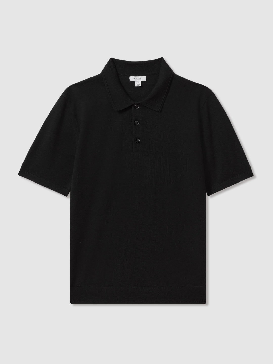 Men Merino Wool Polo Shirt in Black