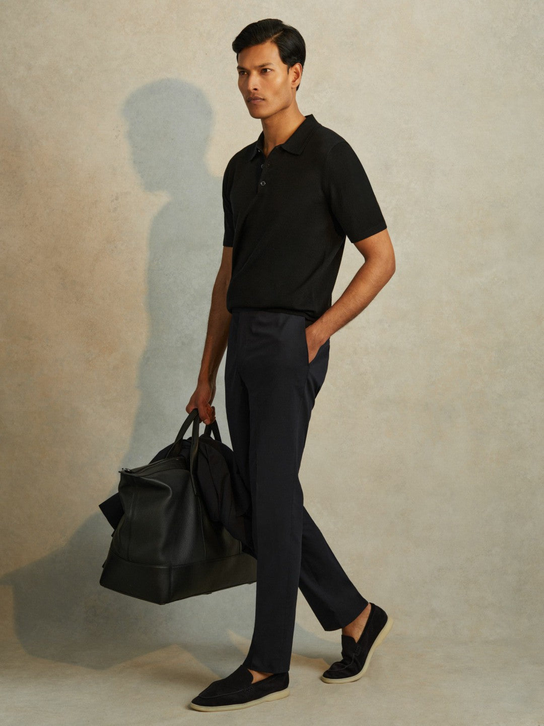 Men Merino Wool Polo Shirt in Black