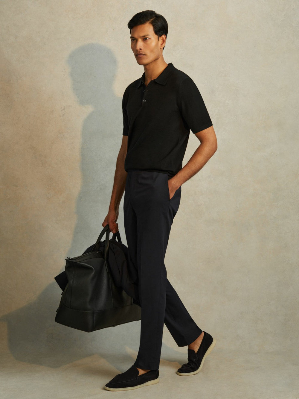 Men Merino Wool Polo Shirt in Black