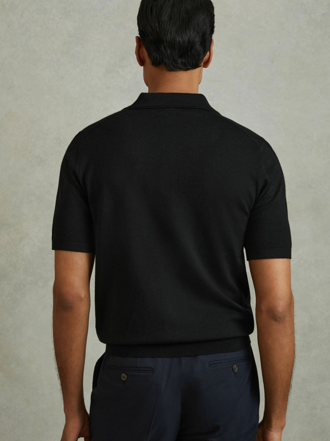 Men Merino Wool Polo Shirt in Black