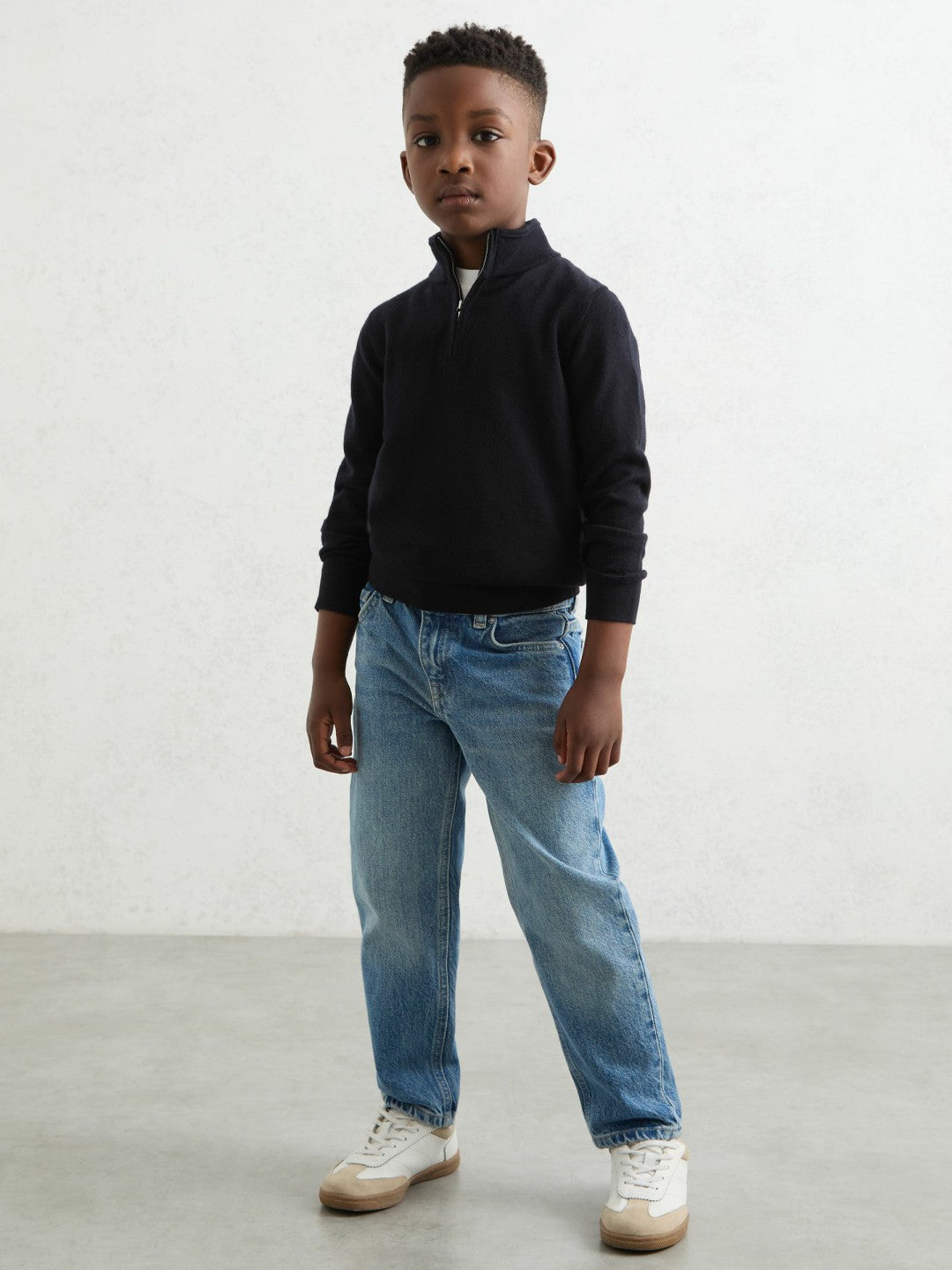Children & Baby 9-13 yrs Merino Wool Half-Zip Funnel Neck Jumper in Navy