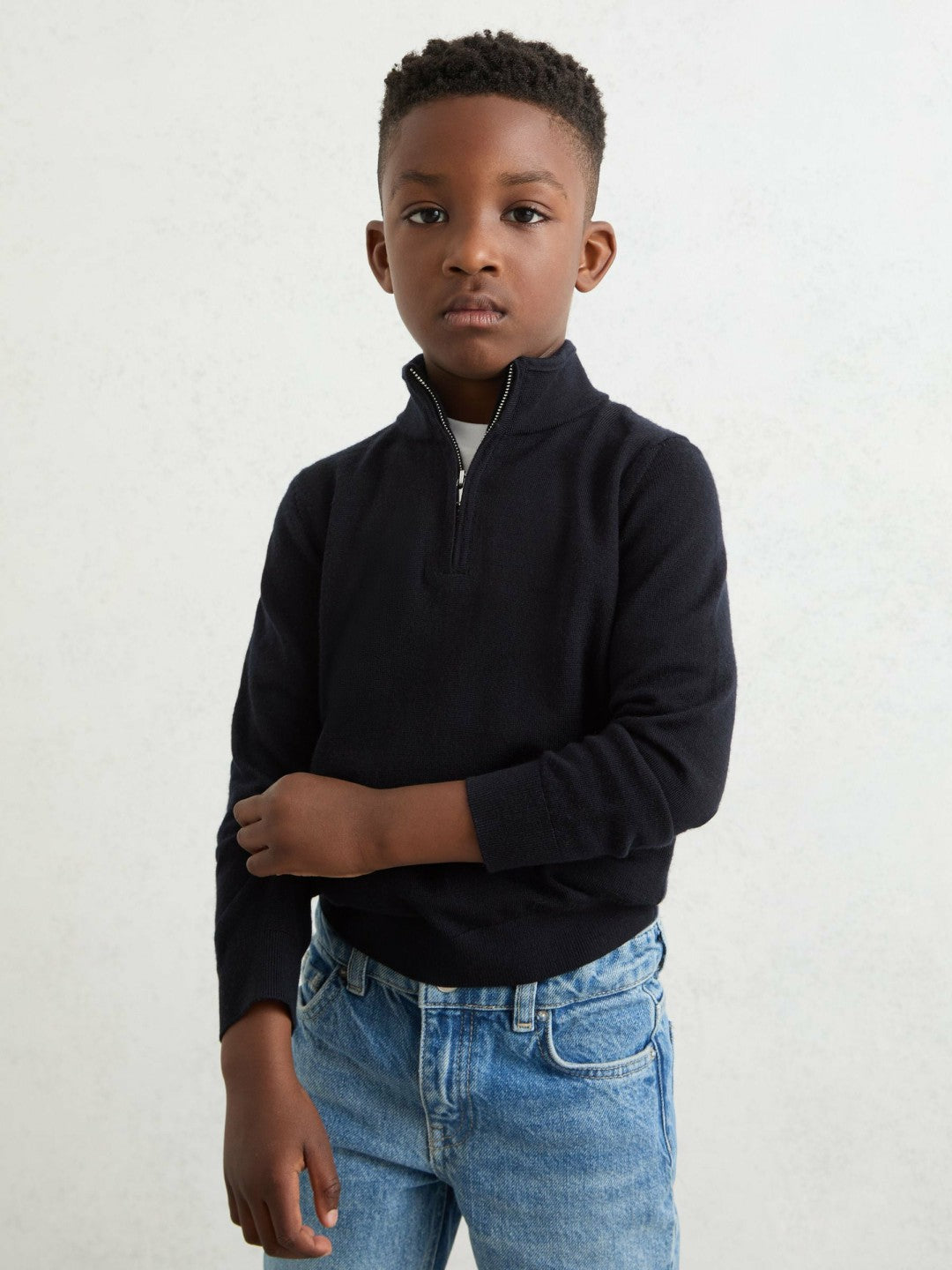 Children & Baby 9-13 yrs Merino Wool Half-Zip Funnel Neck Jumper in Navy
