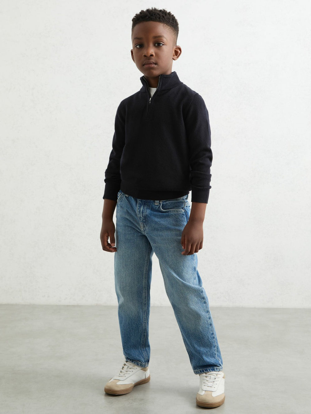 Children & Baby 3-9 yrs Merino Wool Half-Zip Funnel Neck Jumper in Navy