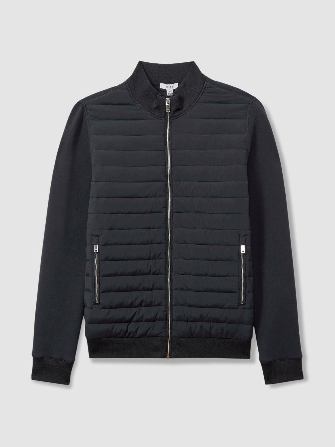 Men Hybrid Quilt and Knit Zip-Through Jacket in Navy