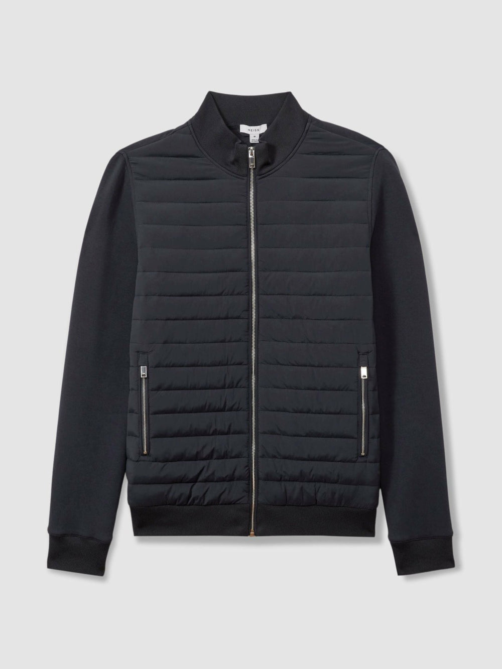 Men Hybrid Quilt and Knit Zip-Through Jacket in Navy