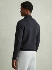 Men Hybrid Quilt and Knit Zip-Through Jacket in Navy