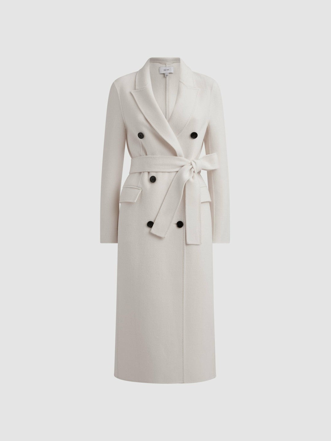 Women Petite Relaxed Wool Blend Blindseam Belted Coat in Cream