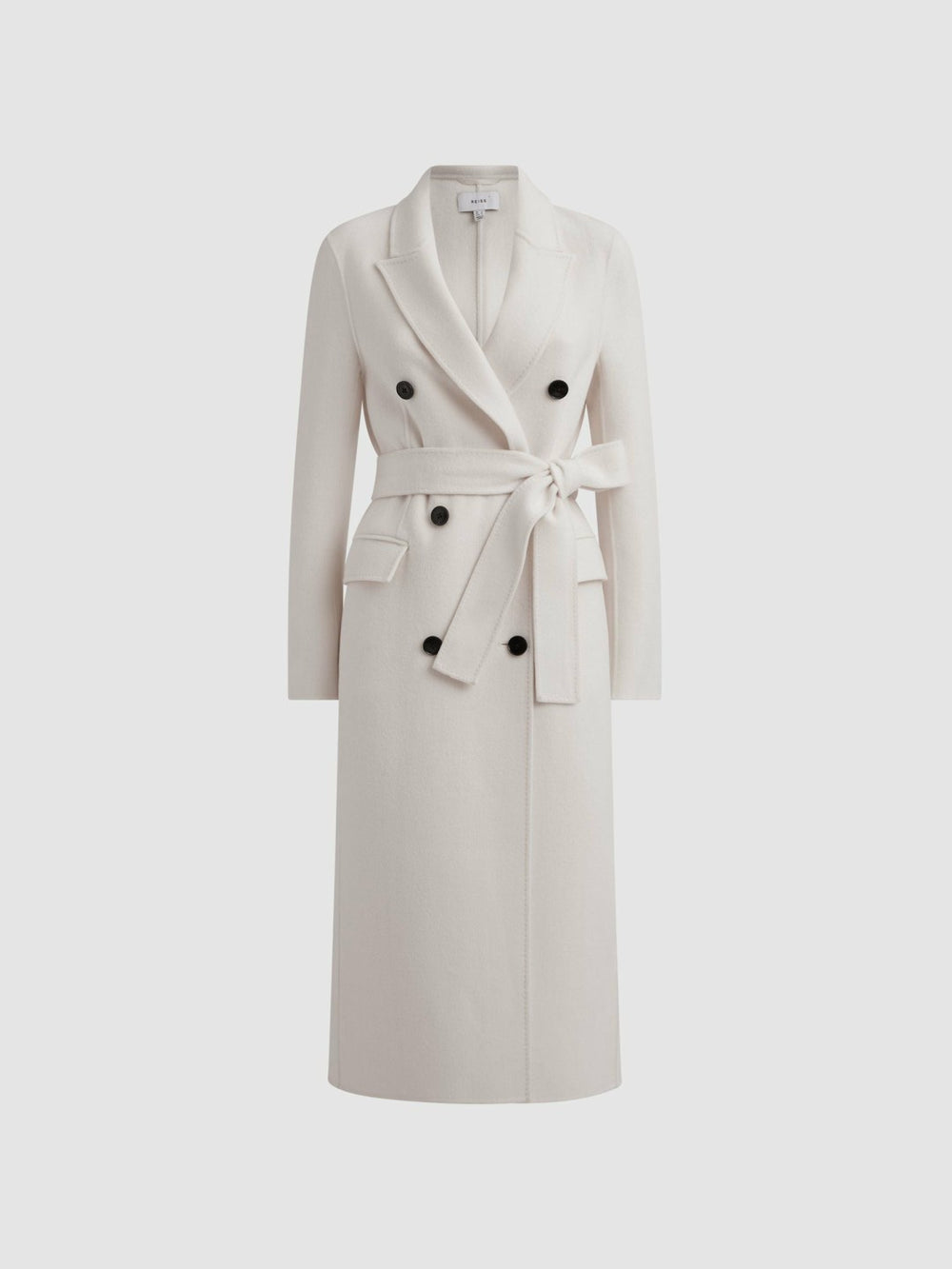 Women Petite Relaxed Wool Blend Blindseam Belted Coat in Cream