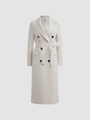 Women Petite Relaxed Wool Blend Blindseam Belted Coat in Cream