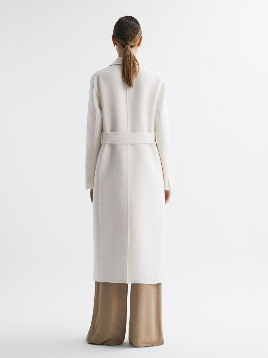 Women Petite Relaxed Wool Blend Blindseam Belted Coat in Cream