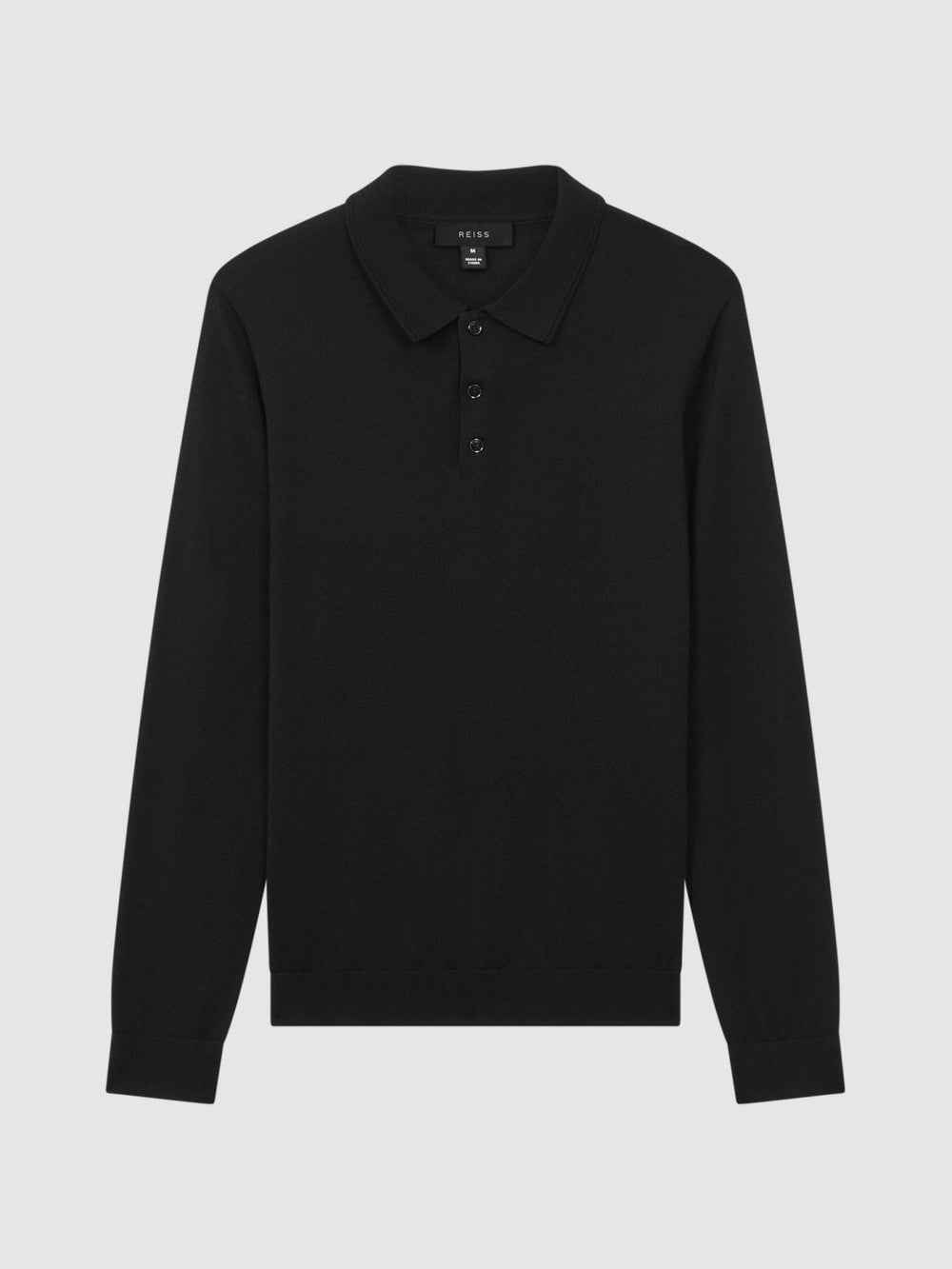 Men Merino Wool Polo Shirt in Black